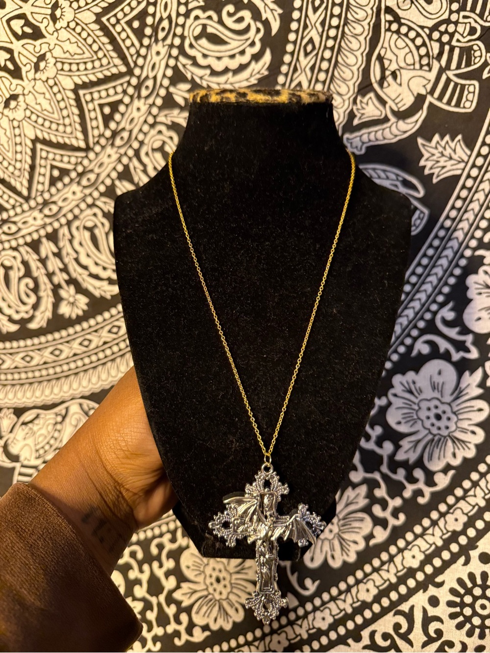 Ed Hardy inspired Gold  925 cross bat necklace